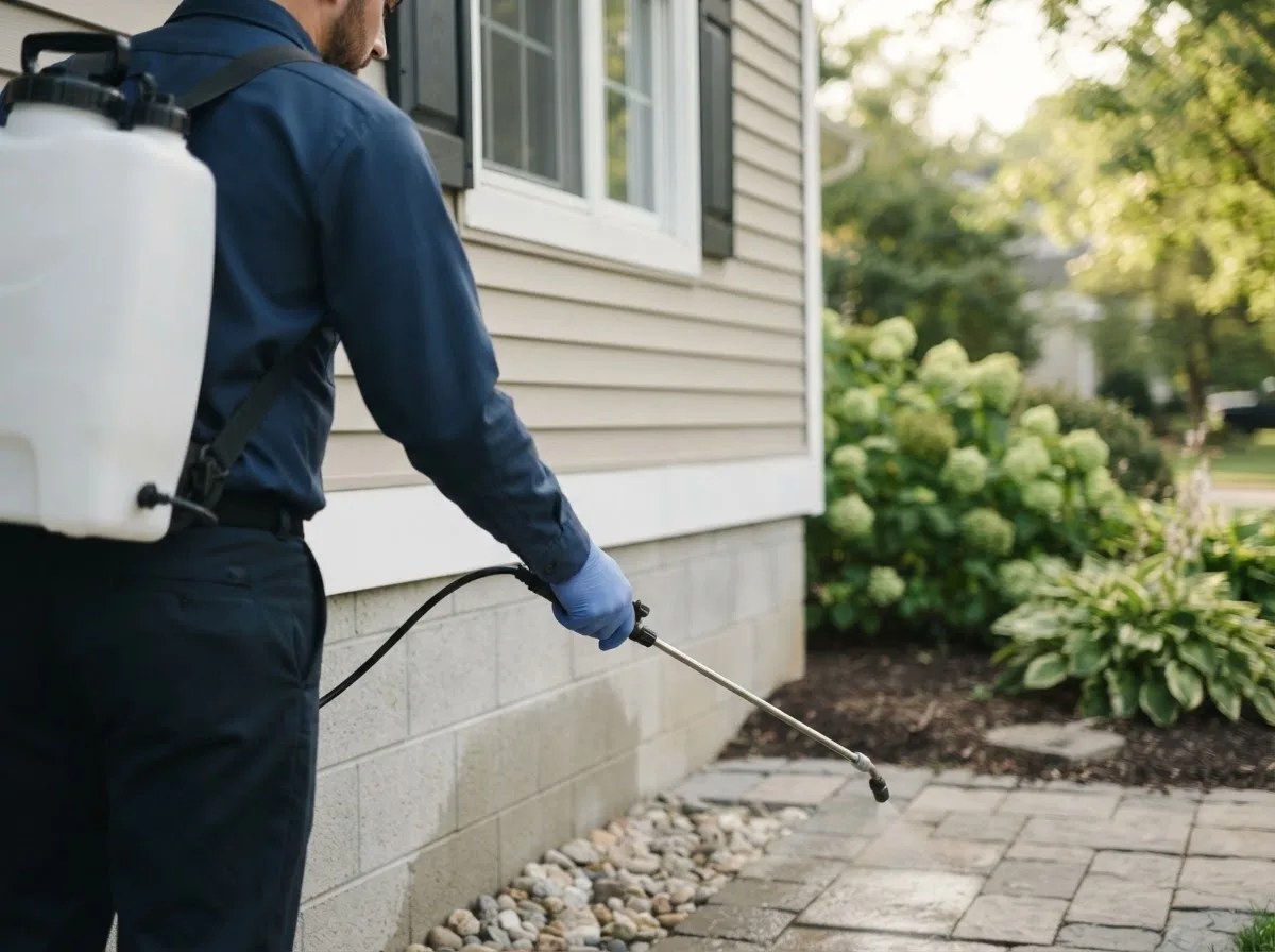 Pest control technician inspecting a home in Williamsville, VT